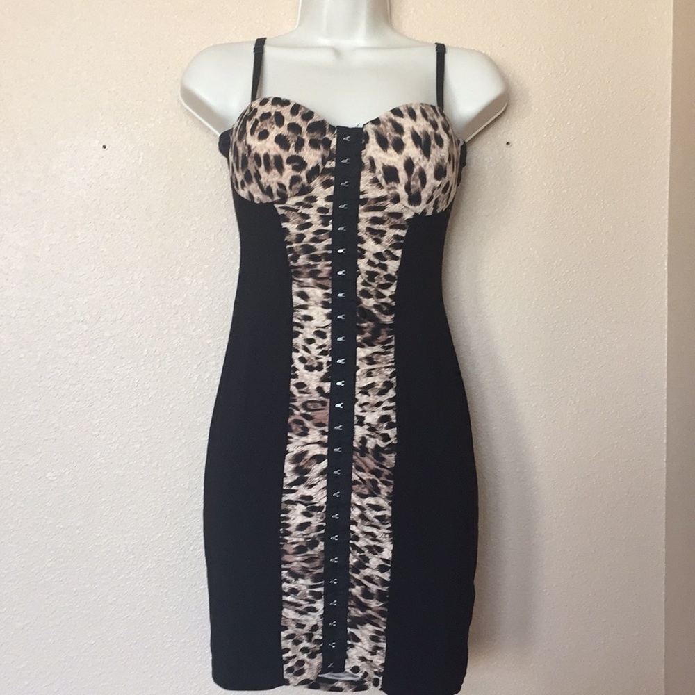 Body Con Cheetah Print Club Dress Padded Bra LGE